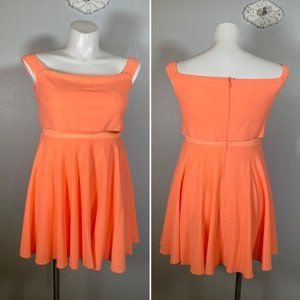 ASOS bright coral gauze off shoulder skater fit and flare dress size 12
